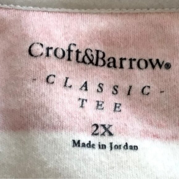 Croft & Barrow 2X Top Womens Plus-Size Striped Classic Tee Red Orange Cotton - Picture 6 of 8